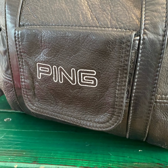 Ping Vintage Leather Duffle Bag Shoulder Golf Carry On Black 90s Weekender - Picture 2 of 12
